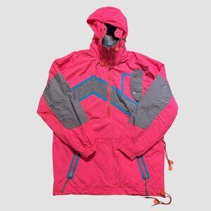 Vintage Ossi Skiwear Ski Jacket Mens Medium Neon Pink Gray Pullover Colorblock